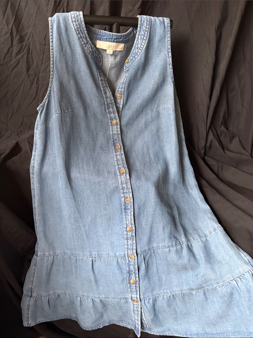 LOFT Light Denim Button-Front Sleeveless Midi Dress